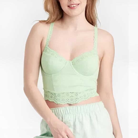 Colsie Womens Coquette Eyelet Corset Bralette Crop Top Size 2X Mint Green - Picture 2 of 12